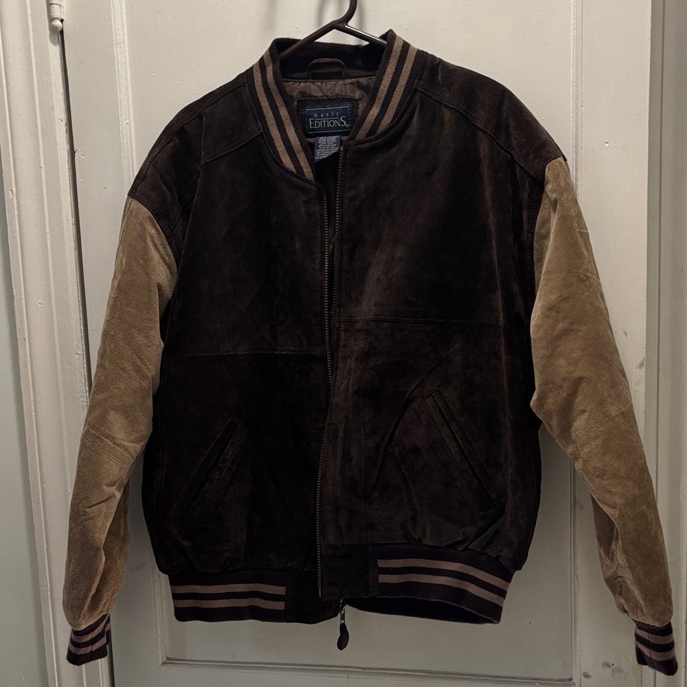 Eddie Bauer Dark Brown and Tan Bomber Jacket
